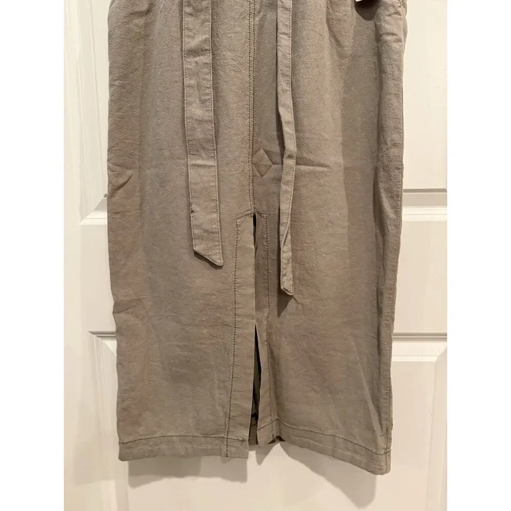 Free People Womens Sz 2 Linen Cotton Midi Skirt Mushroom Belted Front Slit Boho